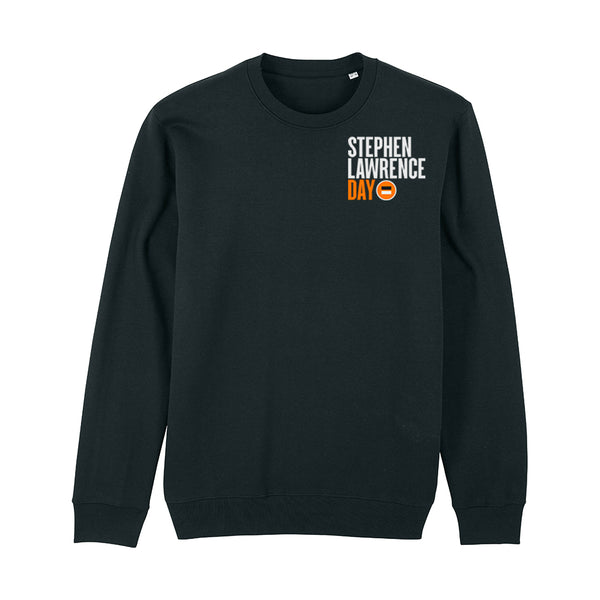 Stephen Lawrence Day Sweatshirt – Black Sweatshirt, White and Orange Text